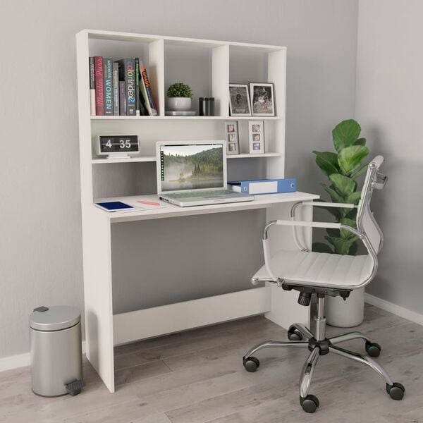 vidaXL Bureau avec &eacute;tag&egrave;res blanc 110x45x157 cm Bois d'ing&eacute;nierie