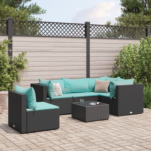 vidaXL Salon de jardin 6 pcs avec coussins Noir R&eacute;sine tress&eacute;e