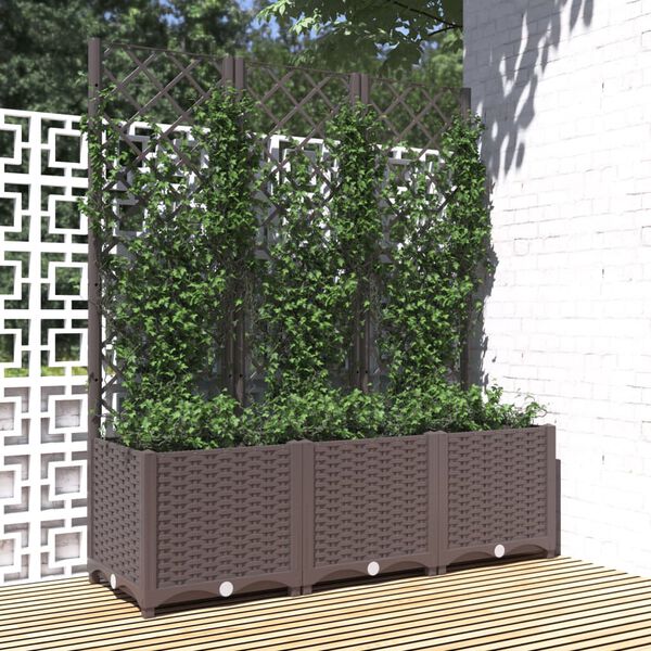 vidaXL Jardini&egrave;re avec treillis Marron 120 x 40 x 136 cm PP
