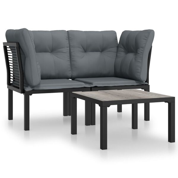 vidaXL Salon de jardin 3 pcs noir et gris résine tressée
