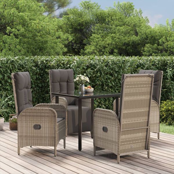 vidaXL Ensemble &agrave; manger de jardin coussins 5 pcs noir et gris