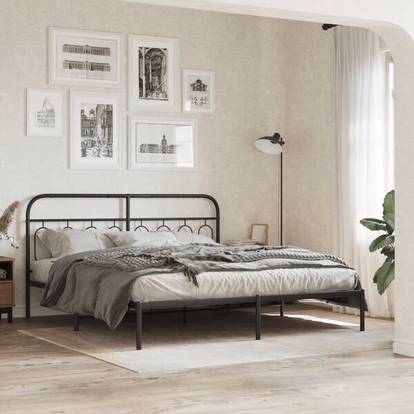 vidaXL Cadre de lit métal sans matelas avec tête de lit noir 193x203cm