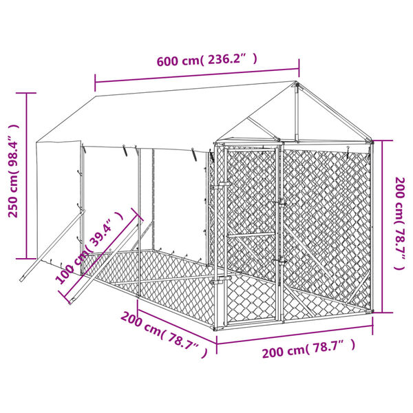 vidaXL Chenil d'ext&eacute;rieur pour chiens avec toit argent&eacute; 2x6x2,5 m