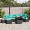 vidaXL Ensemble de canap&eacute; de jardin avec coussin 8 pcs Noir et bleu