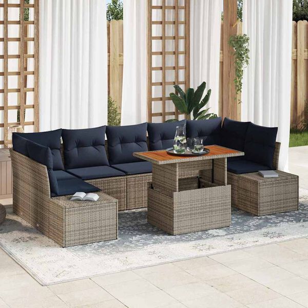 vidaXL Ensemble de salle &agrave; manger pour jardin 8 pcs Gris et marine