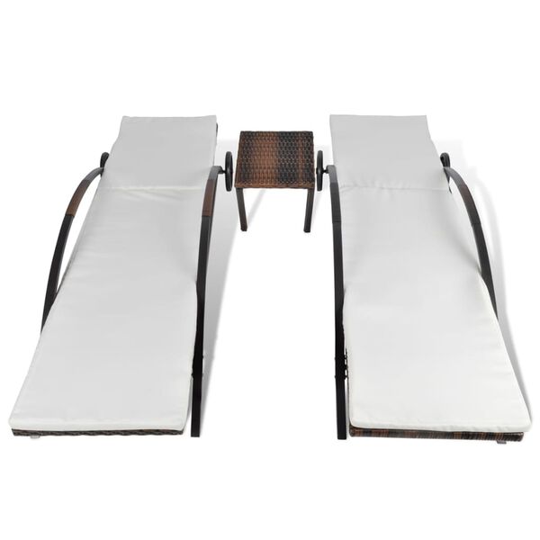 vidaXL Chaises longues avec table R&eacute;sine tress&eacute;e Marron
