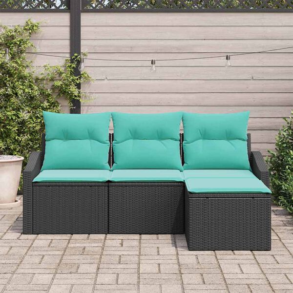 vidaXL Ensemble de Canap&eacute;s 4 pcs Noir et turquoise polyrotin