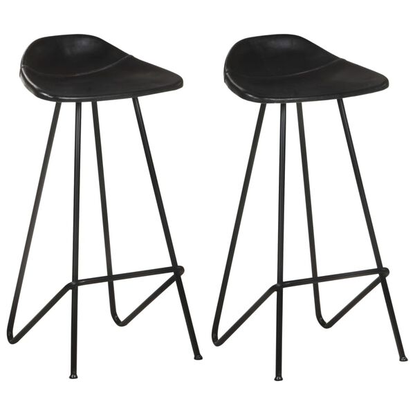 vidaXL Tabourets de bar lot de 2 noir cuir v&eacute;ritable