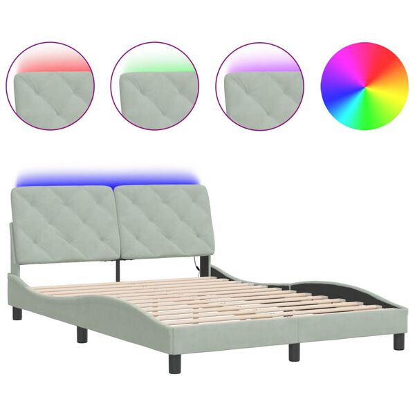 vidaXL Cadre de lit avec LED sans matelas Hanko gris clair 137x190 cm velours