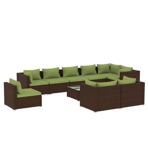 vidaXL Salon de jardin 10 pcs avec coussins R&eacute;sine tress&eacute;e Marron