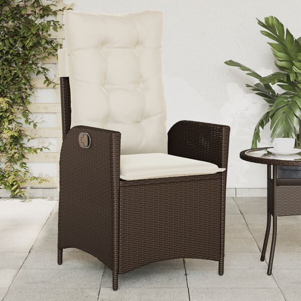 vidaXL Chaise inclinable de jardin avec coussins marron r&eacute;sine tress&eacute;e