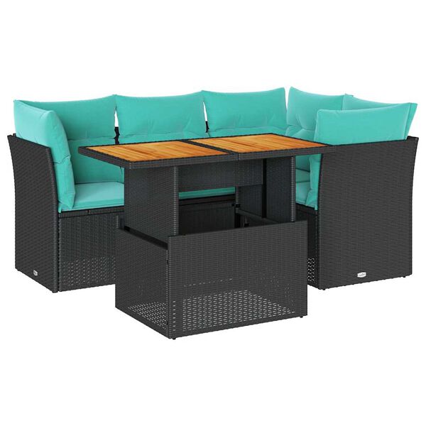 vidaXL Salon de jardin 5 pcs avec coussins noir r&eacute;sine tress&eacute;e