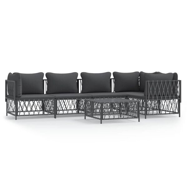 vidaXL Salon de jardin avec coussins 6 pcs anthracite acier