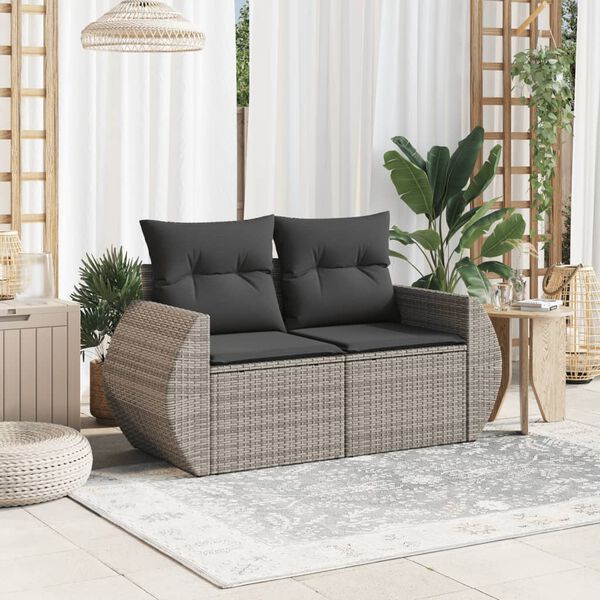 vidaXL Canap&eacute; de jardin 2 places avec coussins gris r&eacute;sine tress&eacute;e