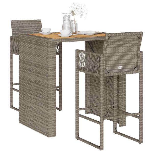 vidaXL Ensemble de bar de jardin 3 pcs sans coussins gris poly rotin