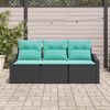 vidaXL Ensemble de canap&eacute; de jardin 3 pcs Noir et turquoise polyrotin