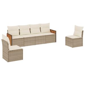 vidaXL Salon de jardin avec coussins 6 pcs beige r&eacute;sine tress&eacute;e