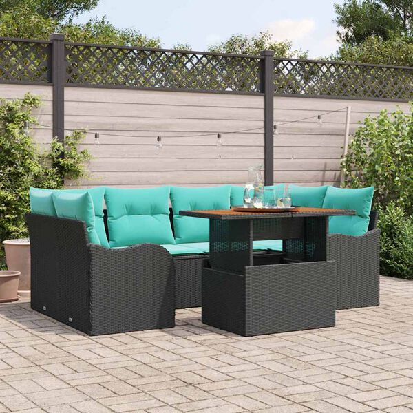 vidaXL Ensemble de canap&eacute; de jardin avec coussin 7 pcs Noir et bleu