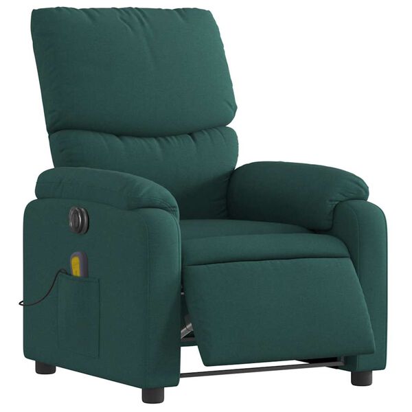 vidaXL Fauteuil inclinable de massage &eacute;lectrique vert fonc&eacute; tissu