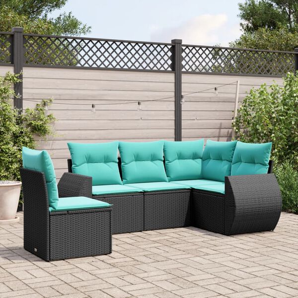 vidaXL Salon de jardin 5 pcs avec coussins noir r&eacute;sine tress&eacute;e