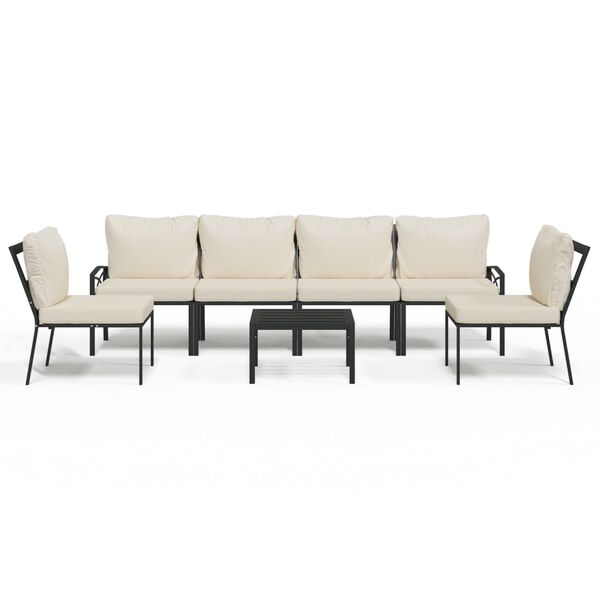vidaXL Salon de jardin 7 pcs avec coussins sable acier