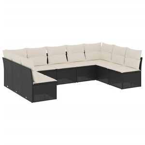 vidaXL Salon de jardin 9 pcs avec coussins noir r&eacute;sine tress&eacute;e