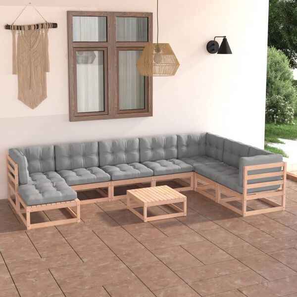 vidaXL Salon de jardin 9 pcs avec coussins Bois de pin massif