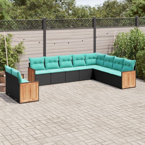 vidaXL Salon de jardin 10 pcs avec coussins noir r&eacute;sine tress&eacute;e
