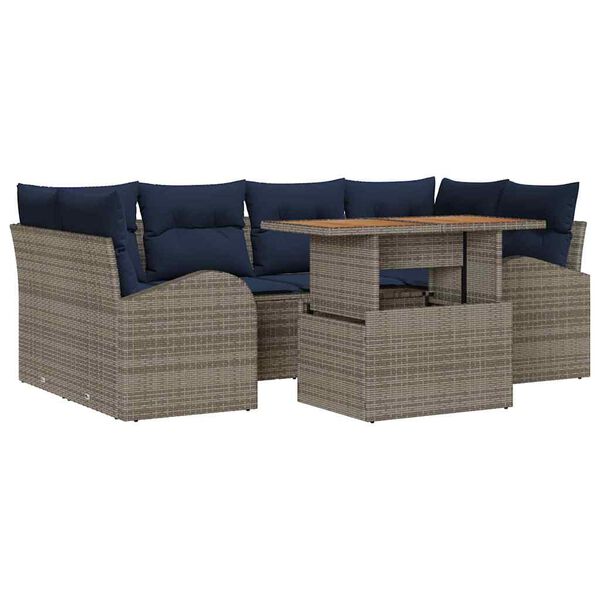 vidaXL Ensemble de canap&eacute; de jardin 7 pcs gris et bleu marine