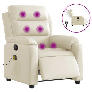 vidaXL Fauteuil inclinable de massage électrique crème similicuir