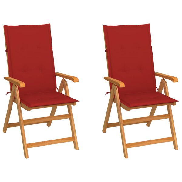 vidaXL Chaises de jardin lot de 2 et coussins rouge Bois teck massif