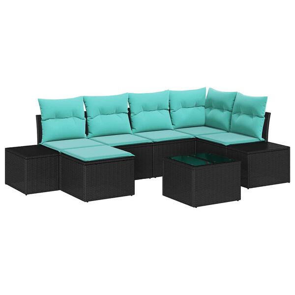 vidaXL Ensemble de canap&eacute; de jardin 6 pcs Noir et turquoise polyrotin