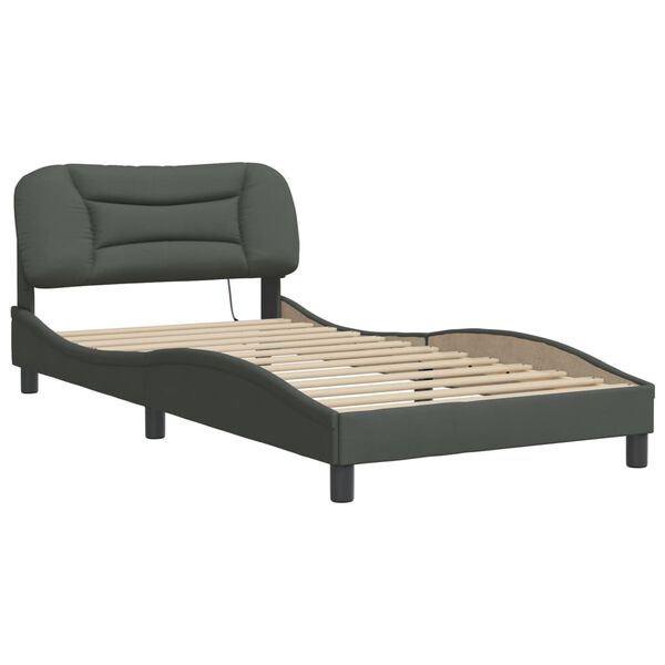 vidaXL Cadre de lit avec LED sans matelas Hvar gris foncé 100x190 cm tissu