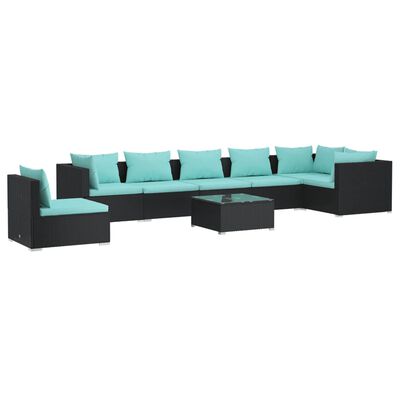 vidaXL Salon de jardin 8 pcs avec coussins Résine tressée Noir