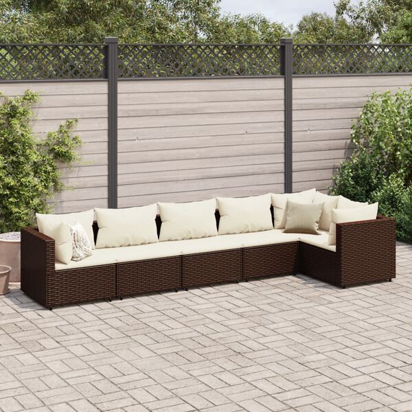 vidaXL Salon de jardin 6 pcs avec coussins Marron R&eacute;sine tress&eacute;e