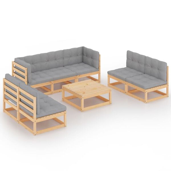vidaXL Salon de jardin 8 pcs avec coussins Bois de pin massif