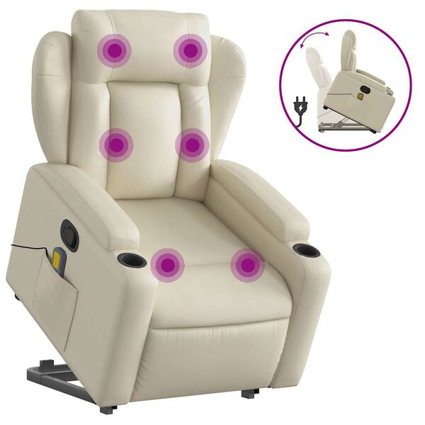 vidaXL Fauteuil inclinable de massage crème similicuir