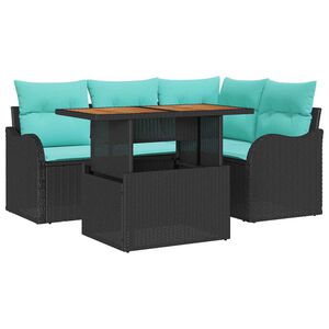 vidaXL Ensemble de canap&eacute; de jardin 5 pcs Noir et Bleu polyrotin