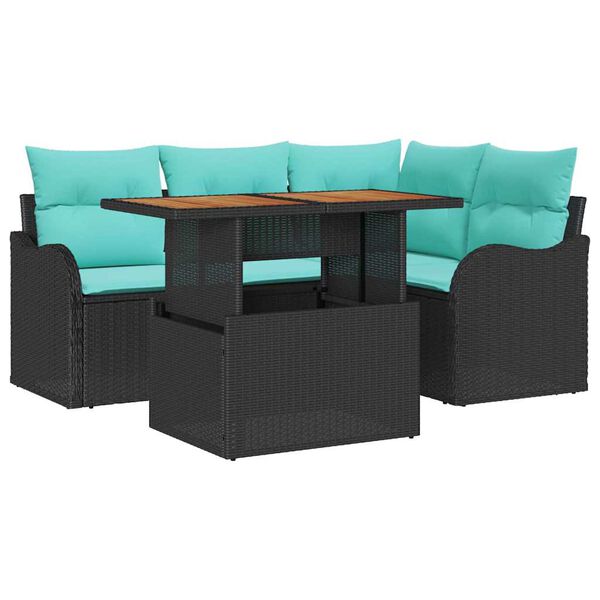 vidaXL Ensemble de canap&eacute; de jardin 5 pcs Noir et Bleu polyrotin