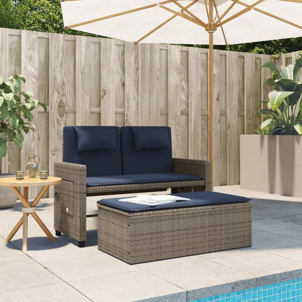 vidaXL Banc inclinable de jardin avec coussins gris résine tressée