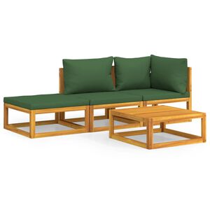 vidaXL Salon de jardin 4 pcs avec coussins vert bois massif