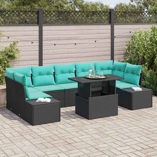 vidaXL Ensemble de canap&eacute; de jardin 8 pcs Noir et Bleu polyrotin