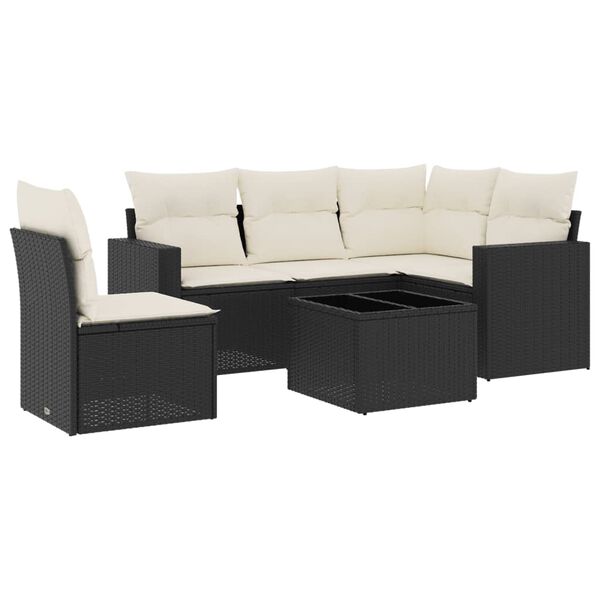 vidaXL Salon de jardin 6 pcs avec coussins noir r&eacute;sine tress&eacute;e