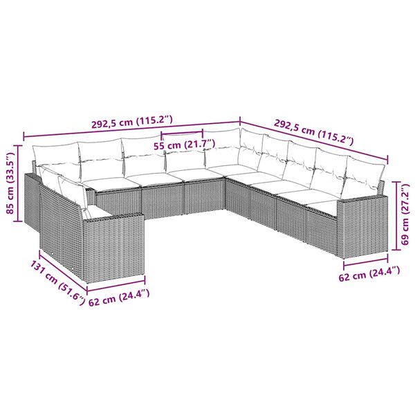 vidaXL Salon de jardin 11 pcs avec coussins noir r&eacute;sine tress&eacute;e