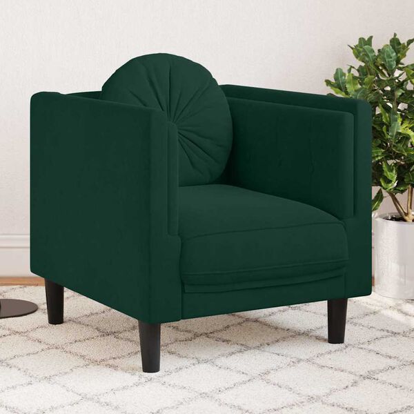 vidaXL Fauteuil avec coussin vert foncé velours