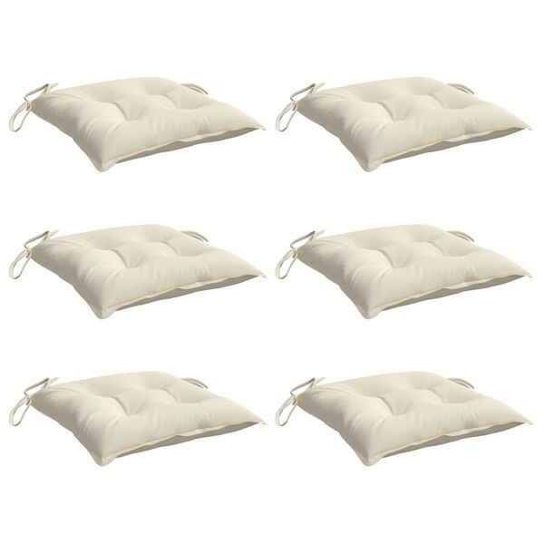 vidaXL Coussins de chaise lot de 6 blanc cr&egrave;me 40x40x7 cm tissu oxford