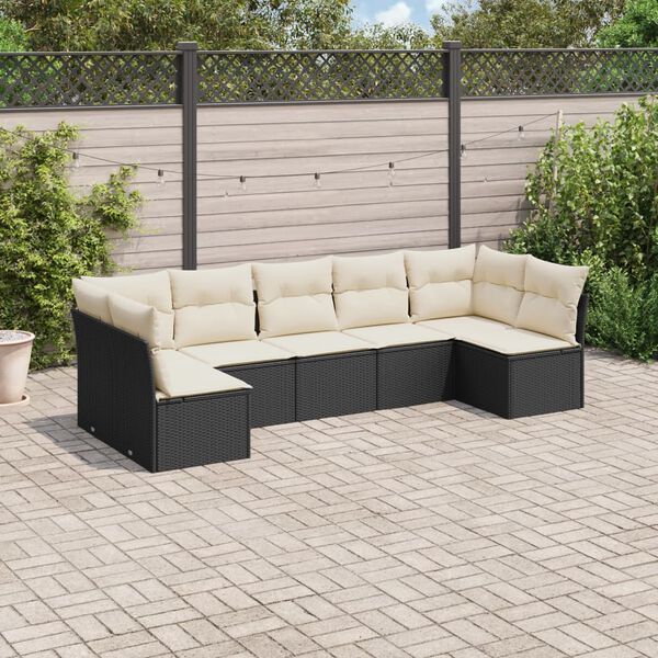 vidaXL Salon de jardin 7 pcs avec coussins noir r&eacute;sine tress&eacute;e