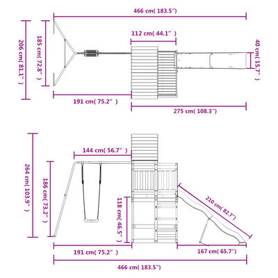 vidaXL Aire de jeux d'extérieur bois de pin massif
