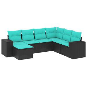 vidaXL Salon de jardin 7 pcs avec coussins noir r&eacute;sine tress&eacute;e