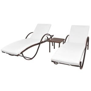 vidaXL Chaises longues lot de 2 avec table r&eacute;sine tress&eacute;e marron
